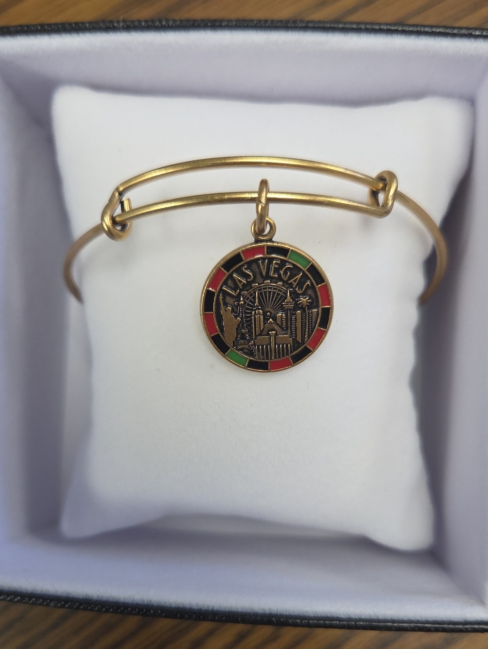 Alex and Ani Gold Las Vegas Adjustable Bangle with Red, Black & Green Enamel